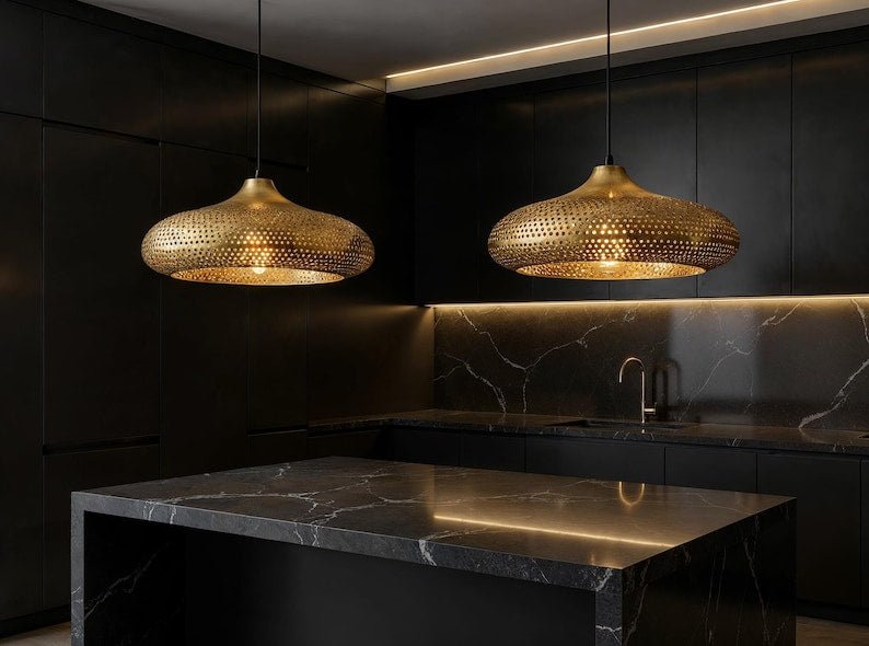 Handmade Moroccan Brass Pendant Light: Dome Ceiling Lamp, Kitchen Island Lighting Handmade Moroccan Brass Pendant Light: Dome Ceiling Lamp, Kitchen Island Lighting