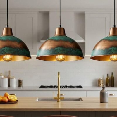 Handmade Moroccan Copper Pendant Light: Green Patina Dome Lamp Handmade Moroccan Copper Pendant Light: Green Patina Dome Lamp