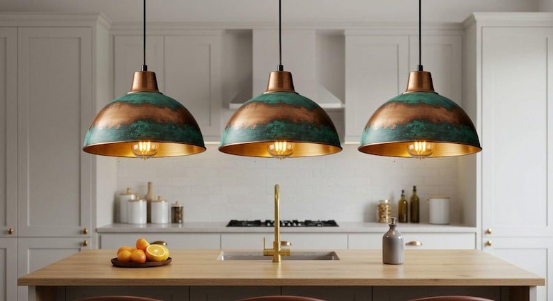 Handmade Moroccan Copper Pendant Light: Green Patina Dome Lamp Handmade Moroccan Copper Pendant Light: Green Patina Dome Lamp