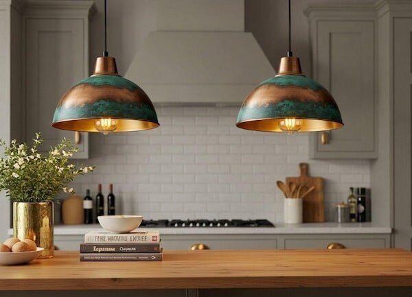 Handmade Green Patina Copper Dome Pendant