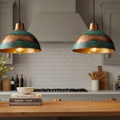 Handmade Moroccan Copper Pendant Light: Green Patina Dome Lamp Handmade Moroccan Copper Pendant Light: Green Patina Dome Lamp