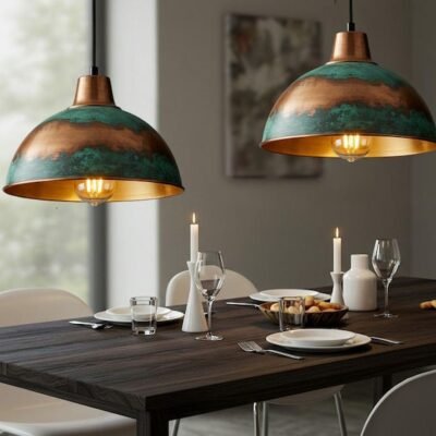 Handmade Moroccan Copper Pendant Light: Green Patina Dome Lamp Handmade Moroccan Copper Pendant Light: Green Patina Dome Lamp