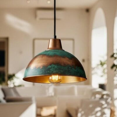 Handmade Moroccan Copper Pendant Light: Green Patina Dome Lamp Handmade Moroccan Copper Pendant Light: Green Patina Dome Lamp