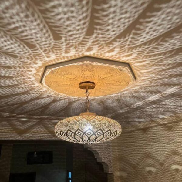 Moroccan Brass Dome Pendant Light Wide Hand-Pierced Lampshade