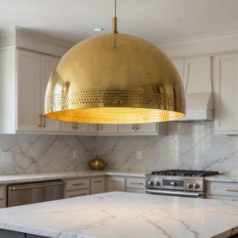 Large Brass Dome Pendant Lamp: Moroccan Perforated Ceiling Light Large Brass Dome Pendant Lamp: Moroccan Perforated Ceiling Light