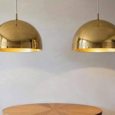 products-LargeBrassDomePendantLamp8 Set of 2 Polished Brass Dome Pendant Lights