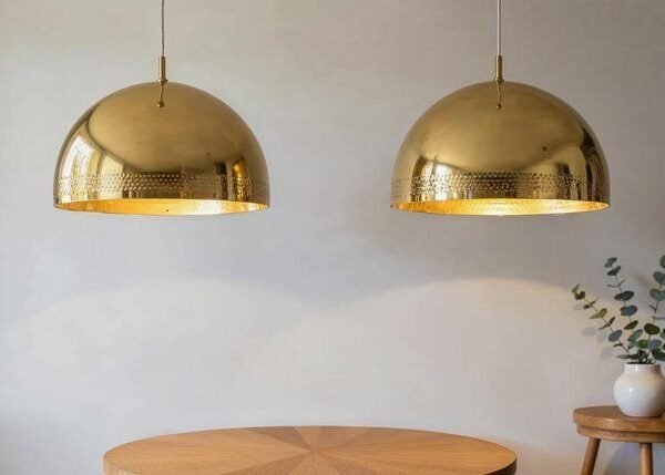 products-LargeBrassDomePendantLamp8 Set of 2 Polished Brass Dome Pendant Lights