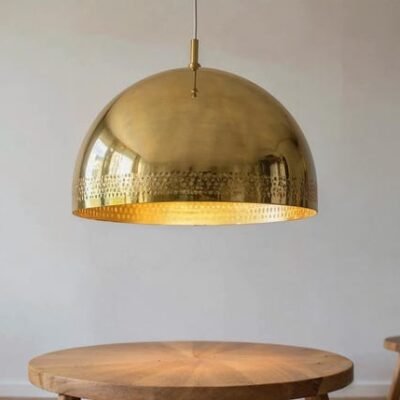 Large Brass Dome Pendant Lamp: Moroccan Perforated Ceiling Light Large Brass Dome Pendant Lamp: Moroccan Perforated Ceiling Light