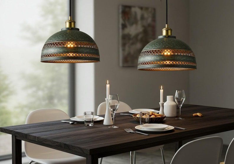 Handmade Brass Dome Pendant Light: Antique Patina Finish Handmade Brass Dome Pendant Light: Antique Patina Finish