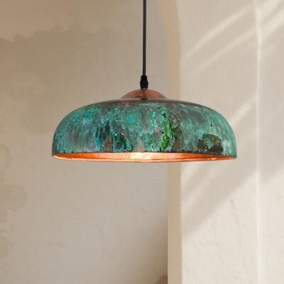 Handmade Verdigris Copper Dome Pendant Turquoise Patina Ceiling Light