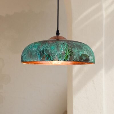 Green Copper Farmhouse Light,Green Patina Copper Pendant Lamp, HandCrafted Rustic Copper Island Light, Rustic Dome Pendant Light Fixture