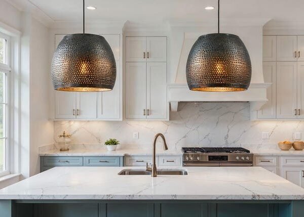 Set of 2 Perforated Black Dome Pendant Lights