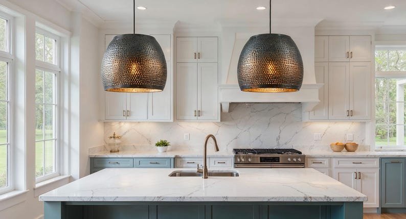 Set of 2 Perforated Black Dome Pendant Lights