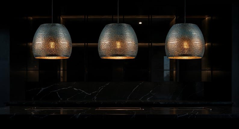 Handcrafted Hammered Copper Pendant Light: Green Patina Dome Lamp