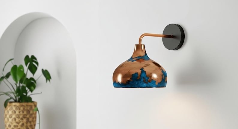 Rustic Copper Wall Sconce, Handmade Rustic Blue Patina Lighting Copper, Industrial Copper Lamp, Light Wall Blue Fixture Rustic Copper Wall Sconce, Handmade Rustic Blue Patina Lighting Copper, Industrial Copper Lamp, Light Wall Blue Fixture