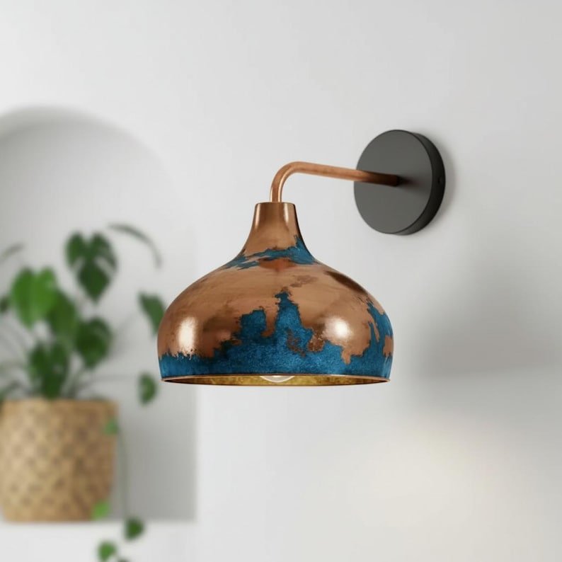 Rustic Copper Wall Sconce, Handmade Rustic Blue Patina Lighting Copper, Industrial Copper Lamp, Light Wall Blue Fixture Rustic Copper Wall Sconce, Handmade Rustic Blue Patina Lighting Copper, Industrial Copper Lamp, Light Wall Blue Fixture