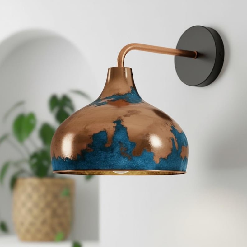 Rustic Copper Wall Sconce, Handmade Rustic Blue Patina Lighting Copper, Industrial Copper Lamp, Light Wall Blue Fixture Rustic Copper Wall Sconce, Handmade Rustic Blue Patina Lighting Copper, Industrial Copper Lamp, Light Wall Blue Fixture