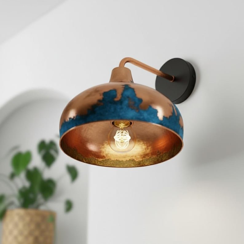 Rustic Copper Wall Sconce, Handmade Rustic Blue Patina Lighting Copper, Industrial Copper Lamp, Light Wall Blue Fixture Rustic Copper Wall Sconce, Handmade Rustic Blue Patina Lighting Copper, Industrial Copper Lamp, Light Wall Blue Fixture