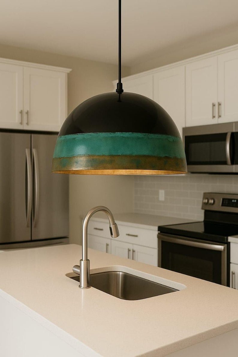 Handcrafted Green Patina Copper Pendant Light - Rustic Island Lighting Handcrafted Green Patina Copper Pendant Light - Rustic Island Lighting
