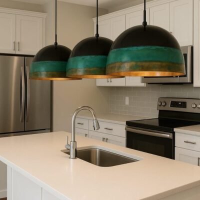 Handcrafted Green Patina Copper Pendant Light - Rustic Island Lighting Handcrafted Green Patina Copper Pendant Light - Rustic Island Lighting