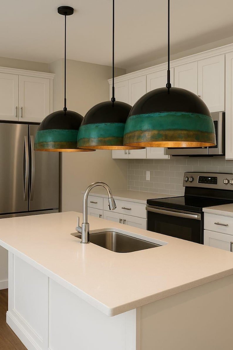 Handcrafted Green Patina Copper Pendant Light - Rustic Island Lighting Handcrafted Green Patina Copper Pendant Light - Rustic Island Lighting