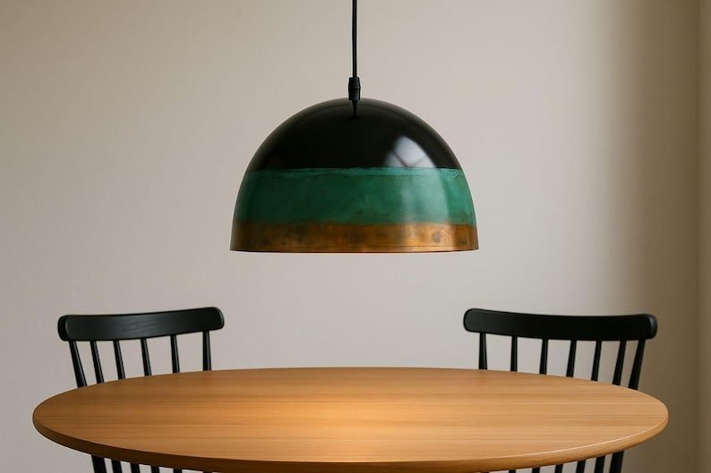 Handcrafted Green Patina Copper Pendant Light - Rustic Island Lighting Handcrafted Green Patina Copper Pendant Light - Rustic Island Lighting