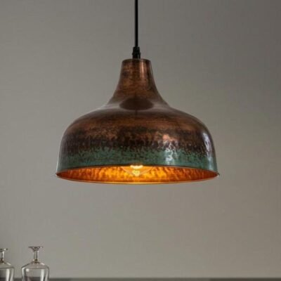 Handmade Green Patina Copper Dome Pendant Light