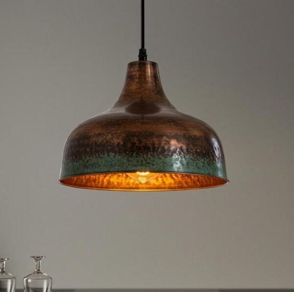 Handmade Green Patina Copper Dome Pendant Light