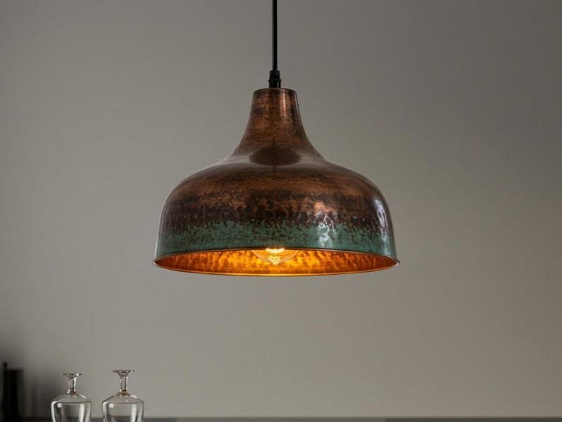 Handmade Green Patina Copper Dome Pendant Light