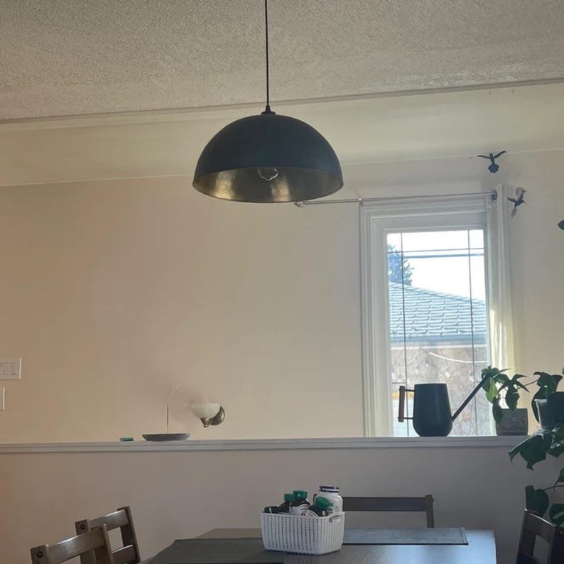 Black Brass Dome Pendant Light–Handmade Moroccan Ceiling Fixtures-Adjustable Cord & Chain–Kitchen,Dining Room,Living Room Lighting