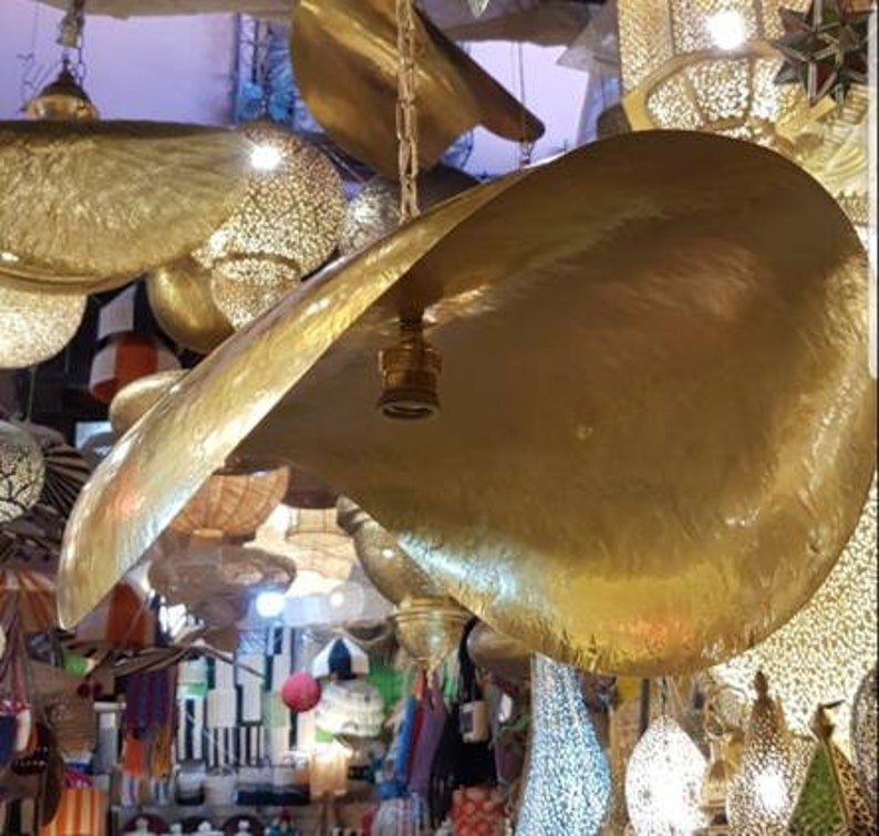 Gold Leaf Pendant Light, hammered Brass Light Fixture, Lotus lamp pendant light