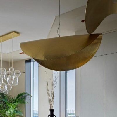 Gold Leaf Pendant Light, hammered Brass Light Fixture, Lotus lamp pendant light