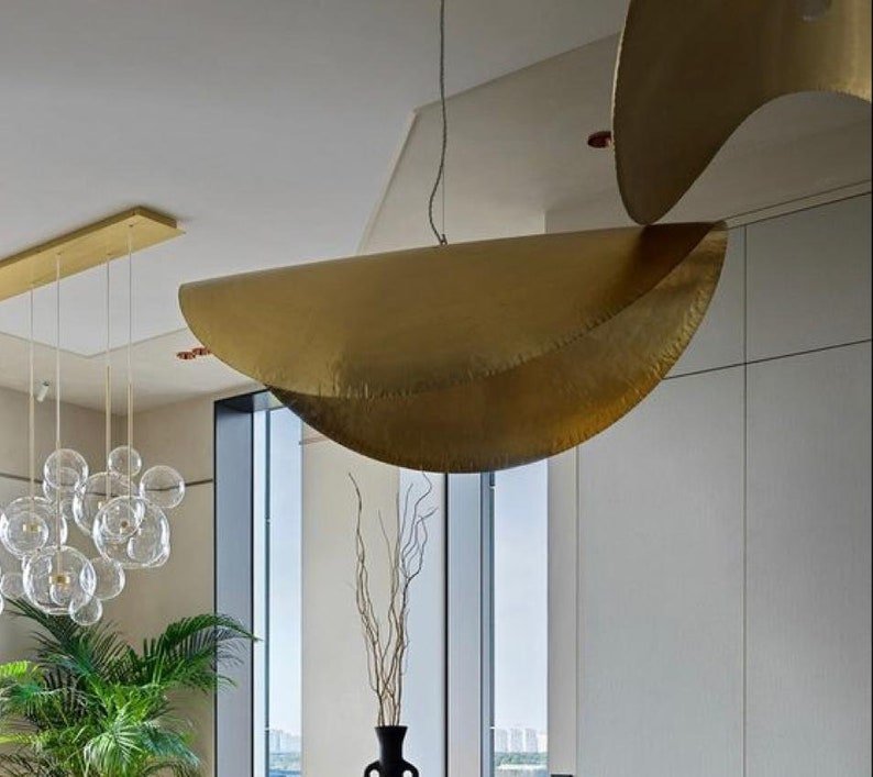 Gold Leaf Pendant Light, hammered Brass Light Fixture, Lotus lamp pendant light