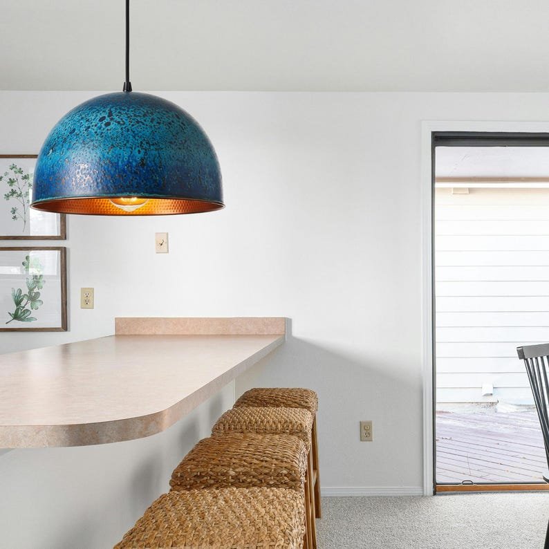 Blue Patina Dome Pendant, Textured Copper Lamp, Modern Coastal Lighting, Minimalist Kitchen Pendant Blue Patina Dome Pendant, Textured Copper Lamp, Modern Coastal Lighting, Minimalist Kitchen Pendant