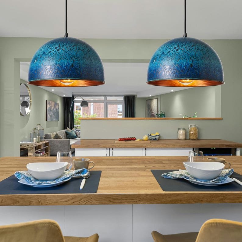 Blue Patina Dome Pendant, Textured Copper Lamp, Modern Coastal Lighting, Minimalist Kitchen Pendant Blue Patina Dome Pendant, Textured Copper Lamp, Modern Coastal Lighting, Minimalist Kitchen Pendant