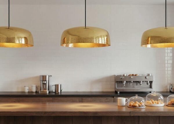 Set of 3 Polished Brass Dome Pendant Lights