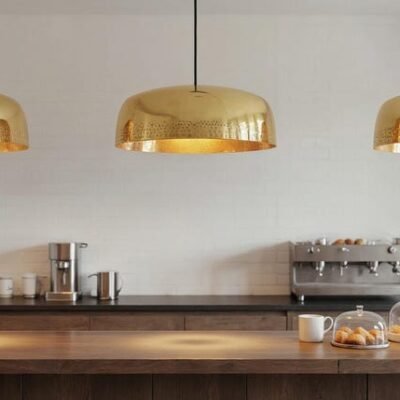 Handmade Brass Dome Pendant Light: Moroccan Minimalist Ceiling Lamp