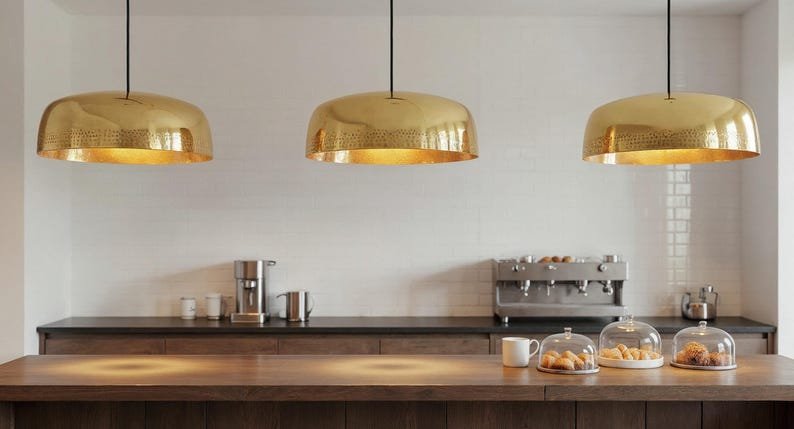 Handmade Brass Dome Pendant Light: Moroccan Minimalist Ceiling Lamp