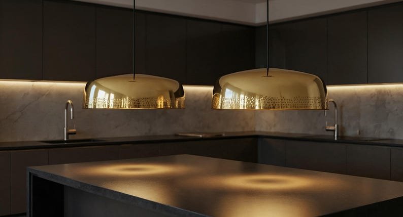 Handmade Brass Dome Pendant Light: Moroccan Minimalist Ceiling Lamp