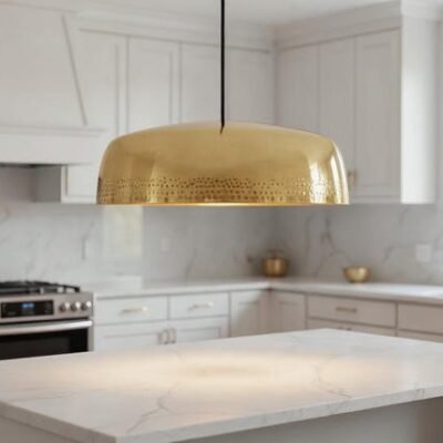 Handmade Brass Dome Pendant Light: Moroccan Minimalist Ceiling Lamp