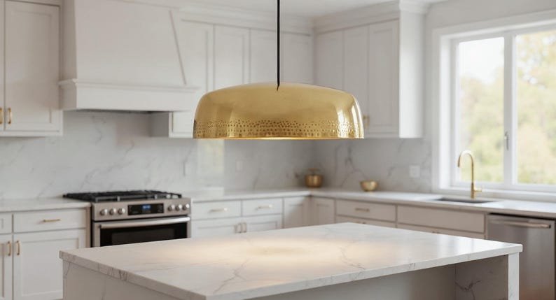 Handmade Brass Dome Pendant Light: Moroccan Minimalist Ceiling Lamp