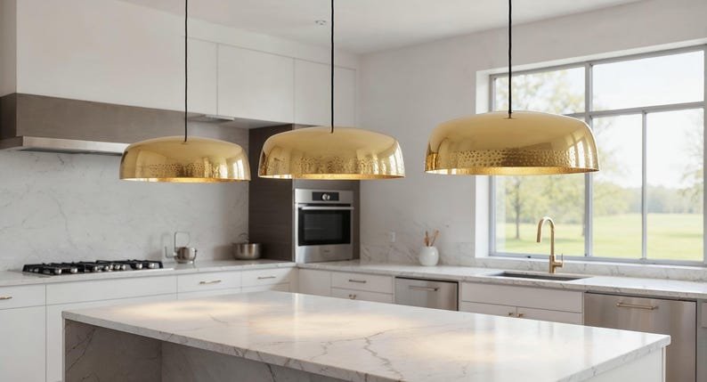 Handmade Brass Dome Pendant Light: Moroccan Minimalist Ceiling Lamp