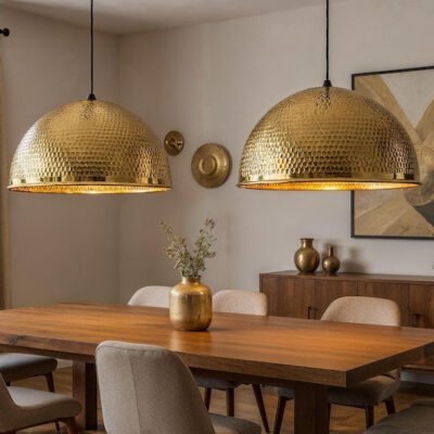 Handmade Brass Dome Pendant Light: Moroccan Modern Ceiling Lamp