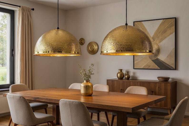 Handmade Brass Dome Pendant Light: Moroccan Modern Ceiling Lamp