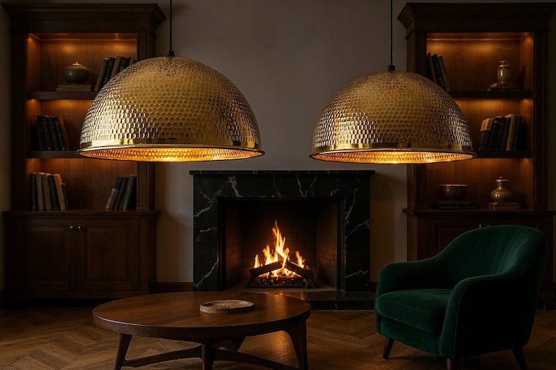 Handmade Brass Dome Pendant Light: Moroccan Modern Ceiling Lamp