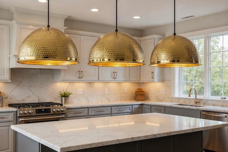 Handmade Brass Dome Pendant Light: Moroccan Modern Ceiling Lamp