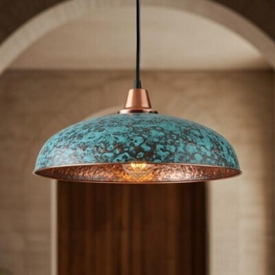 Handmade Moroccan Copper Pendant Light: Perforated Dome Lamp Shade