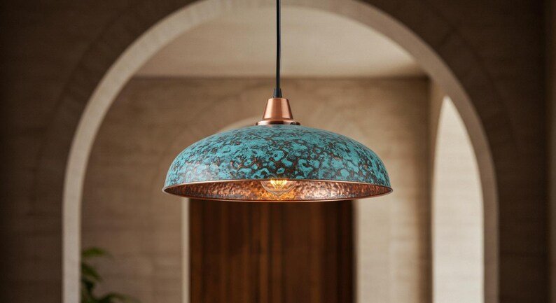 Handmade Moroccan Copper Pendant Light: Perforated Dome Lamp Shade