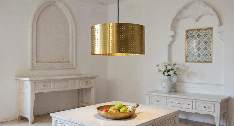Handmade Brass Dome Pendant Light: Hammered Moroccan Island Lighting