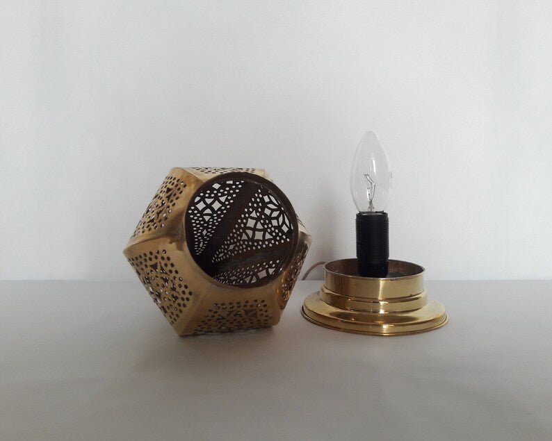 Moroccan Gold Bedside Table Lamp, Handmade Brass Copper Table Light Fixture Lamp in Marrakesh - Bedside Lamps - Moroccan Lights